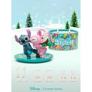 Charmed Aroma Disney Stitch and Angel Candle & Trinket Box w Earrings